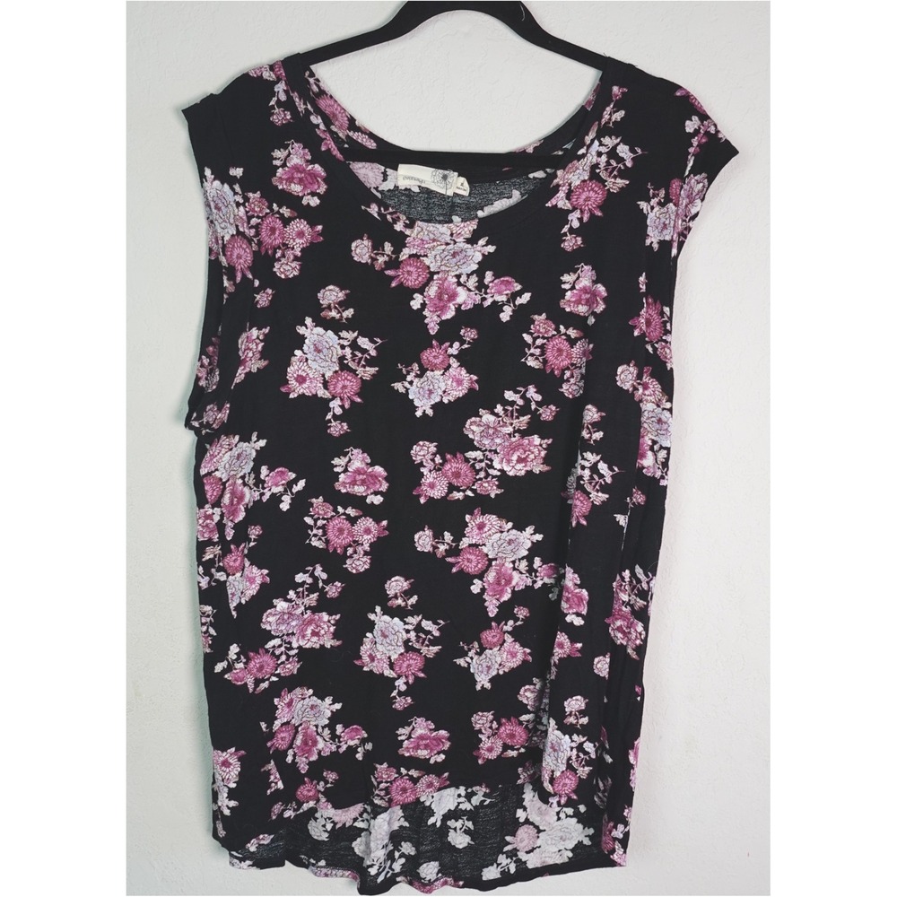 Everleigh Blouse Womens XL Black Pink Floral Pleated Back Sleeveless‎ Scoop Neck